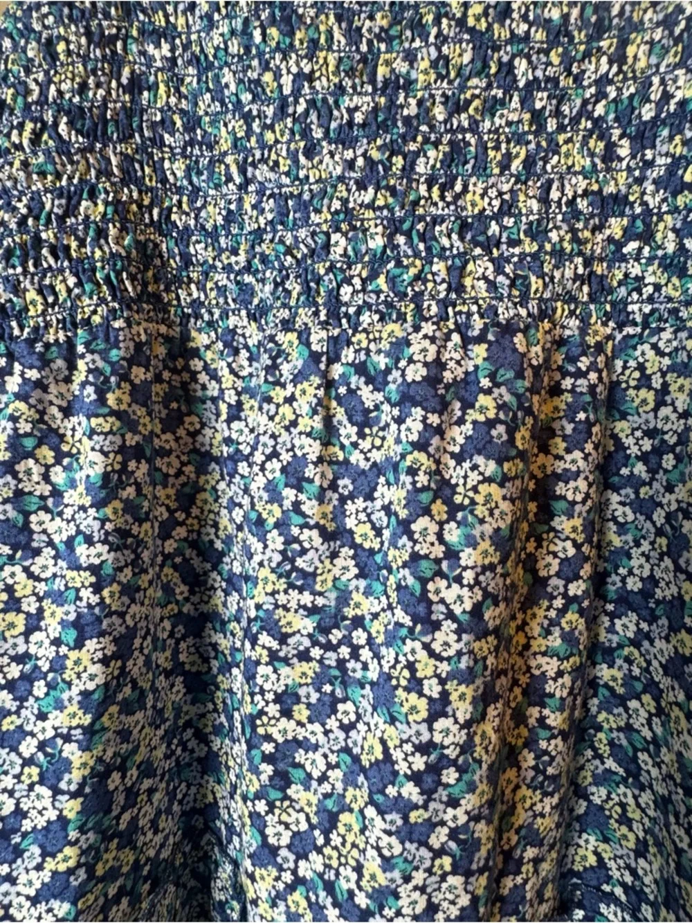 Uniqlo Blue Floral Smocked Maxi Dress with Spaghetti Straps Tiered Small Cottage